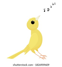 Kanariengesang einzeln auf weißem Hintergrund. Vektorgrafik eines Haustiers. Cartoon-Gelber Vogel