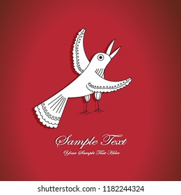 Singing cartoon bird on red background card