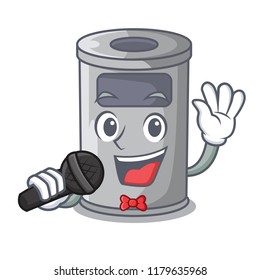 Singing cartoon steel trash can in the room
