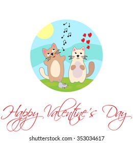 Singing cat. Happy Valentine's Day. Vector.
