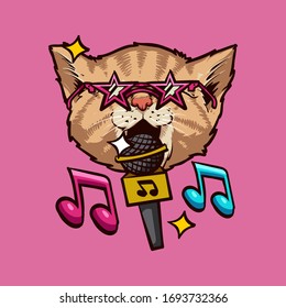 singing cat illustration, vector caracter design