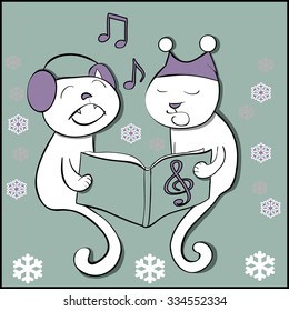 Singing cats with snowflakes cutout