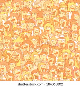 Singing children choir seamless pattern with doodled youngsters. Illustration is in eps8 vector mode, background on separate layer. 