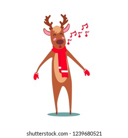 singing, Christmas deer vector illustration