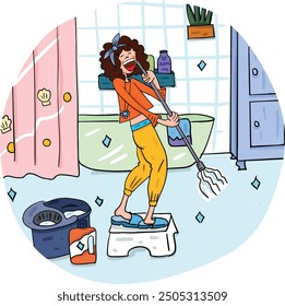 El limpiador de canto en el baño