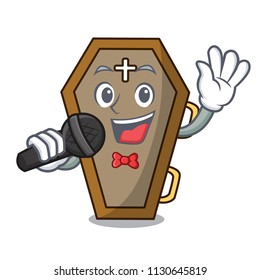Singing coffin mascot cartoon style vector illustration