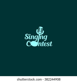 Singing contest logo design template. Vector illustration. Best use for advertisement, publication, concert, awards, ceremony. Dark green background