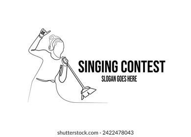 singing contest vector logo.singing festival symbol sign with icon of woman singing with broom