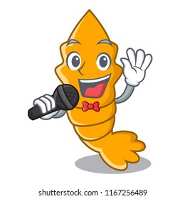Singing cooked shrimps isolated on mascot cartoon