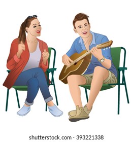 singing couple, guitarist, people, singing, young, picnic, happy,