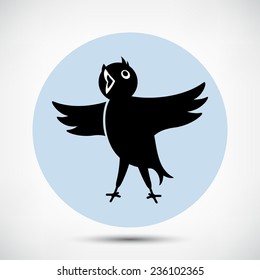 Singing Cute Black Bird Icon. Flat style