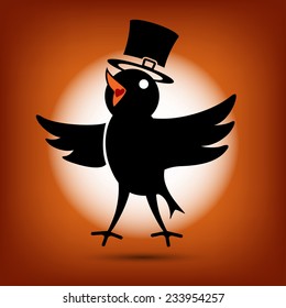 Singing Cute Black Morning Bird Icon. Flat style