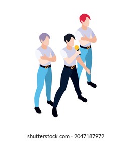 Singing And Dancing Kpop Music Band On Stage 3d Isometric Vector Illustration