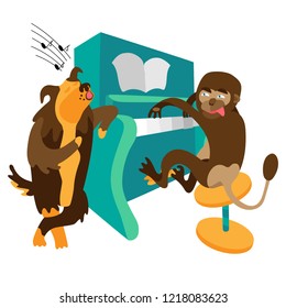 Singing dog together with a monkey who plays the piano. Fine for a greeting card, home pages and invitations to parties and gigs.