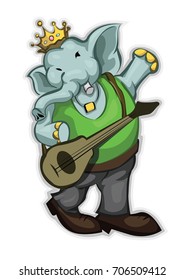 Singing elephant with guitar and crown