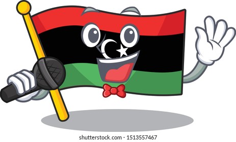 Singing flag libya is flying cartoon pole