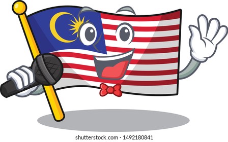 Singing flag malaysia hoisted on cartoon pole