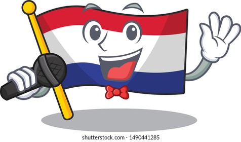 Singing flag netherlands fluttered on cartoon pole