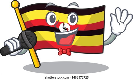 Singing flag uganda isolated in the cartoon