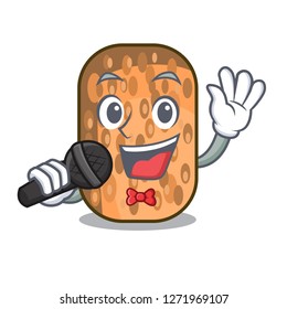 Singing fried tempeh snack above cartoon leaf