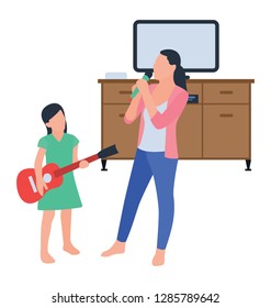 Singing fun, singing competition flat icon vector