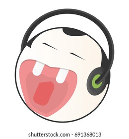 Singing funny face with headphone.Wide open mouth with big  teeth icon