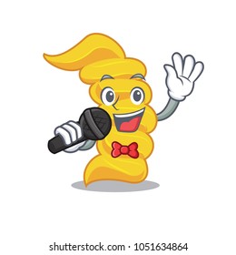 Singing fusilli pasta mascot cartoon