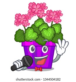 Singing geranium flowers in the cartoon pot