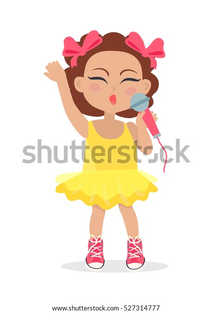 Singing Girl Brown Wavy Hair Two Stock Vector Royalty Free 527314777