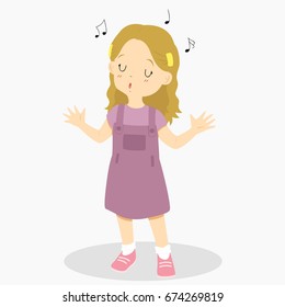 singing girl character vector illustration on white background