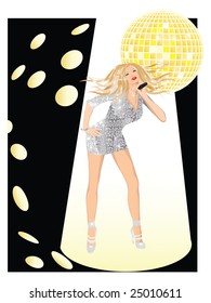 Singing Girl with a microphone, vector illustration