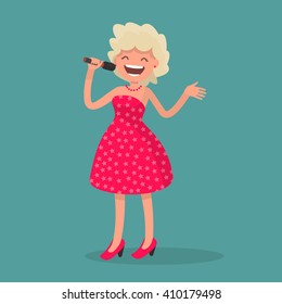 Singing girl. Pop singer. Vector illustration
