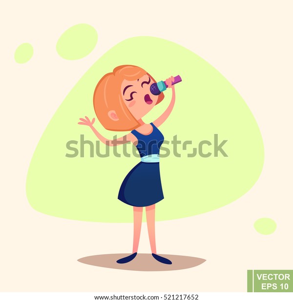 Singing girl. Pop singer\
Vector illustration flat cartoon illustration isolated on white\
background.