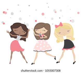 Singing girls dancing vector illustration
