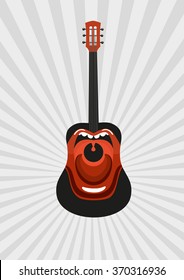 Singing guitar. Guitar with painted open mouth. Poster templates