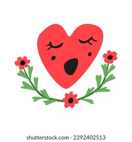Singing heart in Flowers- frame. Vector illustration. 
