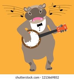 Singing hippo with banjo. Fine for a greeting card, home pages and invitations to parties and gigs.