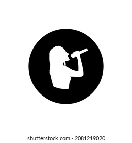 Singing icon circle background black color editable. Karaoke icon. Female sing icon.