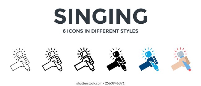 SINGING icon in different style vector illustration. Designed in thin line, regular line, bold line, glyph, color fill, and flat style can be used for web