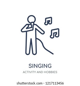 Singing icon. Singing linear symbol design from Activity and Hobbies collection. Simple outline element vector illustration on white background.