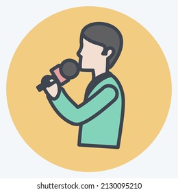 Singing Icon in trendy color mate style isolated on soft blue background