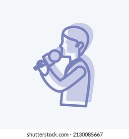Singing Icon in trendy two tone style isolated on soft blue background