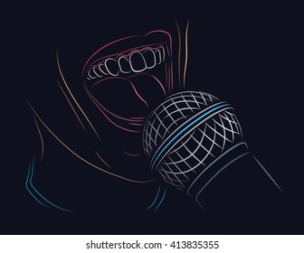 Singing into a microphone color illustration.