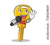 Singing key character cartoon style vector illustration