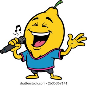 Singing Lemon Fruit Character with Microphone Funny Cartoon Style