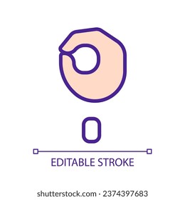 Singen Buchstaben O in ASL Pixel perfekte RGB Farbsymbol. Kommunikationssystem. Nutzung visueller Modalität. Einzige Vektorgrafik. Einfache, ausgefüllte Linienzeichnung. Bearbeitbarer Strich. Arithmetik verwendet