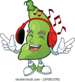 Singing and Listening music broad beans cartoon character