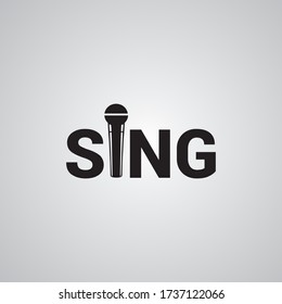 logotipo de canto con imagen de micrófono negro. Plantillas de diseño de logotipos vectores