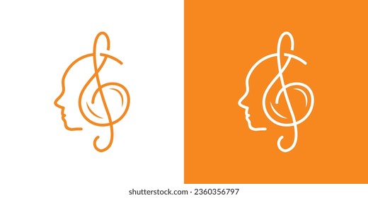 singing logo design with human head elements with music sign