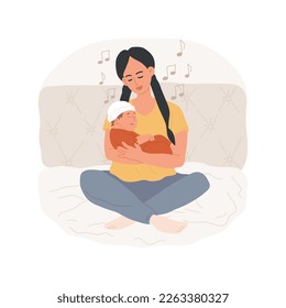 Singing a lullaby isolated cartoon vector illustration. Mom holding and singing a lullaby to her little baby, family lifestyle, kids bedtime, sleep hygiene, happy childhood vector cartoon.